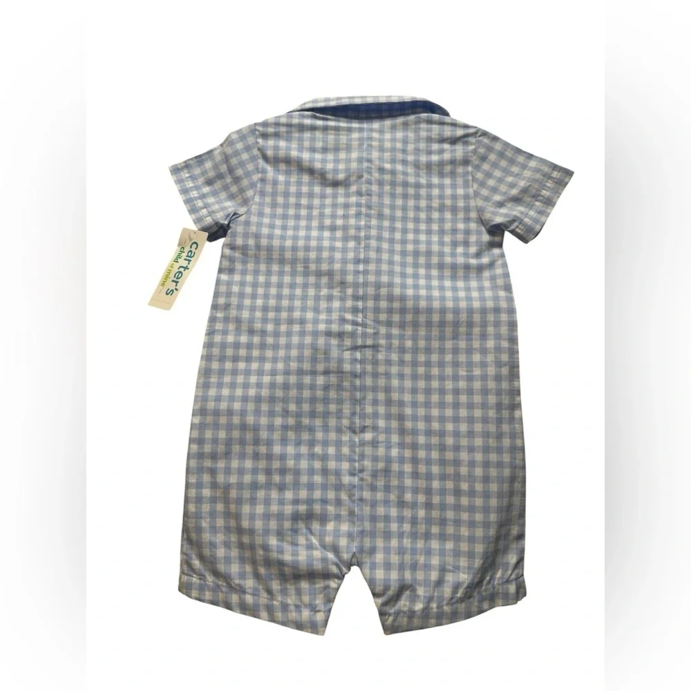 Carter's Light Blue Plaid Baby Romper size 18months new